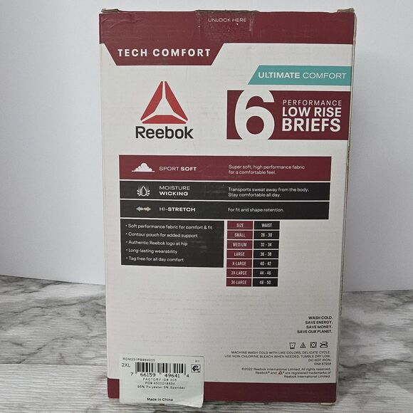 6 Pack of Reebok 2XL Tech Ultimate Comfort Performance Low Rise Briefs Underwear - Picture 3 of 3